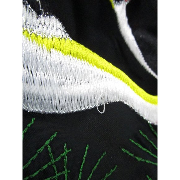 Black Happi Coat Embroidered Cranes Tree Symbols No Labels See Measurements EUC - Picture 10 of 12